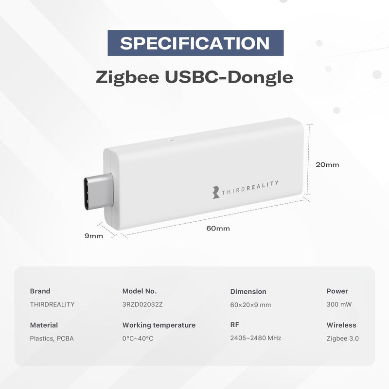 [Australia - AusPower] - THIRDREALITY Zigbee 3.0 USBC-Dongle, Universal Zigbee USB Stick, Compatible with Home Assistant ZHA and Zigbee2Mqtt 