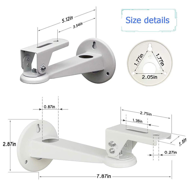 [Australia - AusPower] - Universal Projector Wall Mount Angle Adjustable 360°Rotation Load 8 lbs Length 7.8 in Projector Hanger with Mounting Screw Thread Adapters White for Mini Projector Camera Camcorder CCTV 