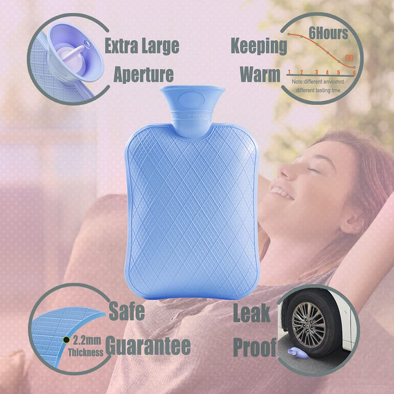[Australia - AusPower] - FORICOM Hot Water Bottle with Soft Cover 2.0L Large Classic BPA Free Hot Water Bag for Neck, Shoulder Pain and Hand Feet Warmer, Menstrual Cramps(Sky Blue) Sky Blue,2.0large 