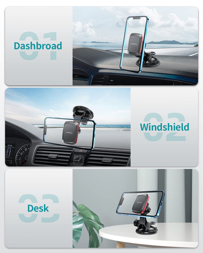 [Australia - AusPower] - Magnetic Car Phone Mount with Adjustable Arm Universal Dashboard Windshield Cell Phone Holder for Car Dash Strong Gel Suction Compatible with iPhone 12 Pro 11 Pro Xs XS Max XR X, Samsung S10 S9 S8 S7 