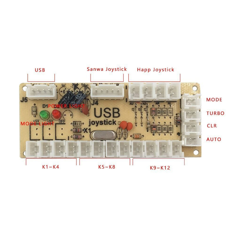 [Australia - AusPower] - SJ@JX Arcade Game Controller USB Encoder Zero Delay 2 Player to Joystick Button for PC MAME Raspberry Pi Retro 13+5 