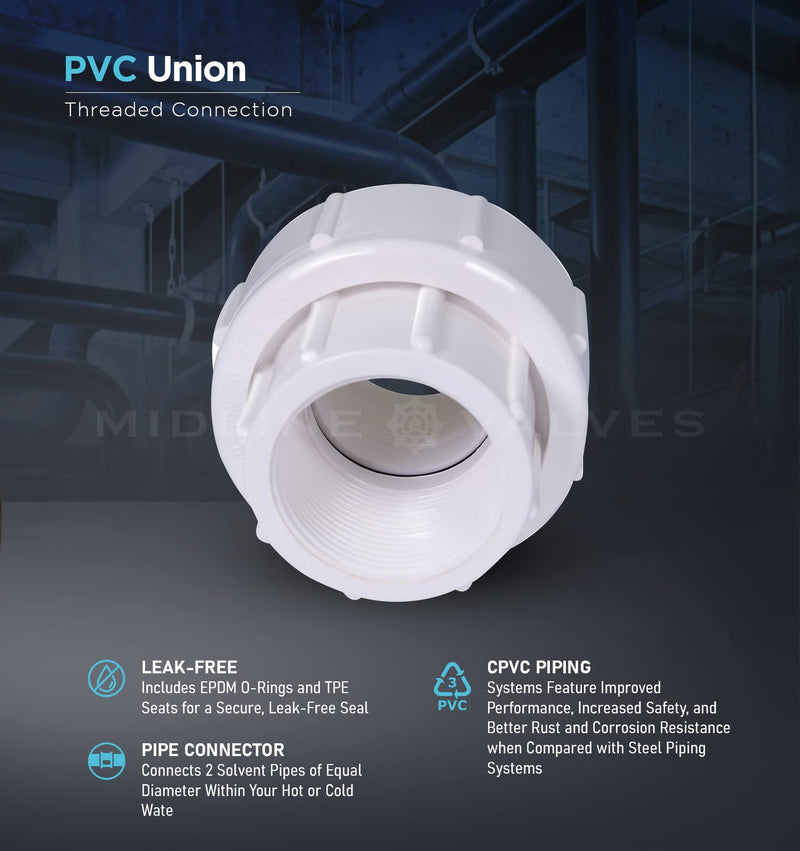 [Australia - AusPower] - Midline Valve PVC Union Coupling Pipe Fitting 1-1/4'' FIP White Plastic (592DV114) 1-1/4 in. 