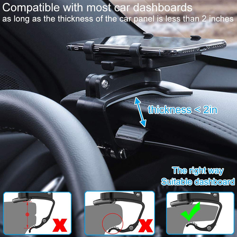 [Australia - AusPower] - Dashboard Car Phone Holder Mount 360 Degree Rotation, CLZWiiN Car Clip Mount Stand Suitable for 4 to 7 inch Smartphones, Universal Cell Phone Stand Compatible with iPhone, Samsung Glaxy and More 