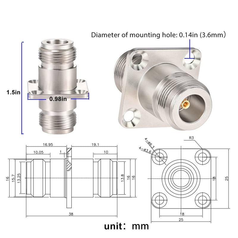 [Australia - AusPower] - XRDS -RF 2pcs N Female to Female Connector 4 Hole Flange Panel Mount Adapter N Coax Jack Connector 