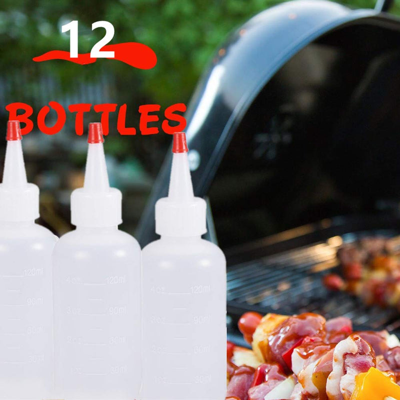 [Australia - AusPower] - BENECREAT 12PCS 4 Ounce Plastic Squeeze Dispensing Bottles with Measurement and Red Tip Caps - Good For Crafts, Art, Glue, Multi Purpose 4 Ounce-12 Pack 