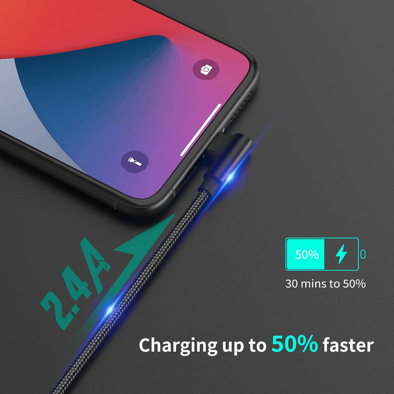 [Australia - AusPower] - 1ft Right Angle Lightning Cable Short, 3 Pack Braided Fast Charging USB to iPhone Charger Cord 90 Degree Compatible with Apple iPhone 12 11 Pro Max Xs Xr X 5 6 7 8 Plus SE, iPad Air/Mini 1 Foot 