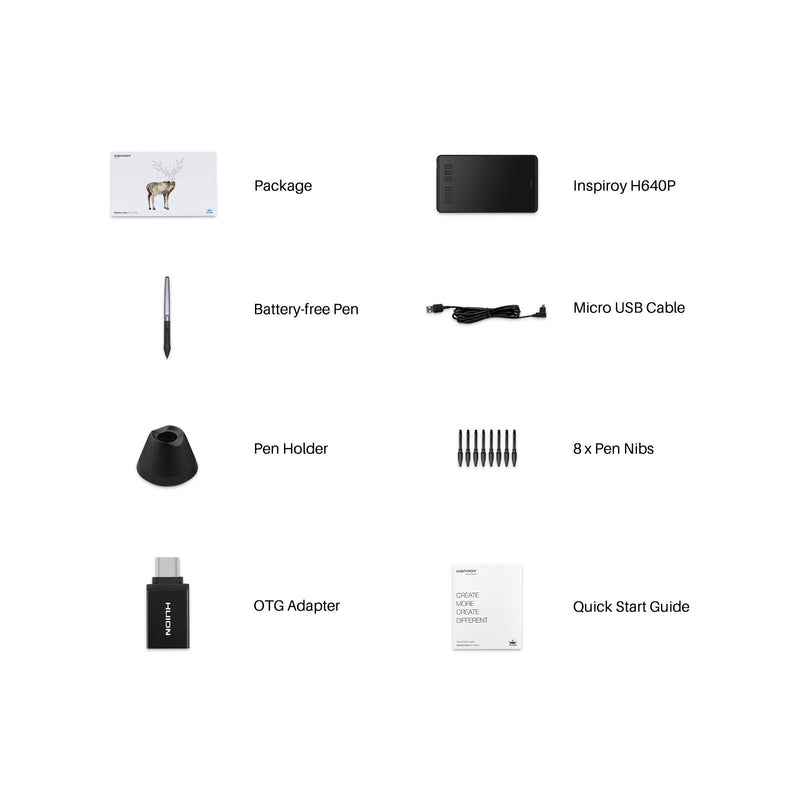 [Australia - AusPower] - HUION Inspiroy H640P Graphics Drawing Tablet with Battery-Free Stylus 8192 Pressure Sensitivity 6 Customized Hot Keys, Digital Pen Tablet for Linux, Mac, Windows PC and Android 