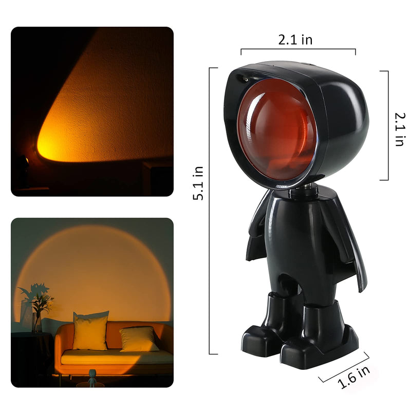[Australia - AusPower] - Sunset lamp, ALPOWL Sunset Projection lamp with Robot Model Appearance and USB Charging Function, Sunset lamp Projector with 360 Degrees Rotation for Photography/Selfie/Living Room Decor (Black 3) Black 3 