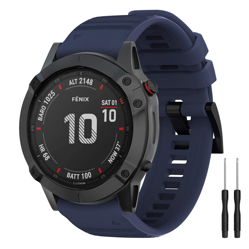 [Australia - AusPower] - Watbro Compatible with Garmin Fenix 6 Bands 22MM,Soft Silicone Easy-fit Watch Band Replacement for Garmin Fenix 6/Fenix 6 Pro/Garmin Approach S60,S62/Fenix 5 Smartwatches 2 Pack:Midnight blue+gray 