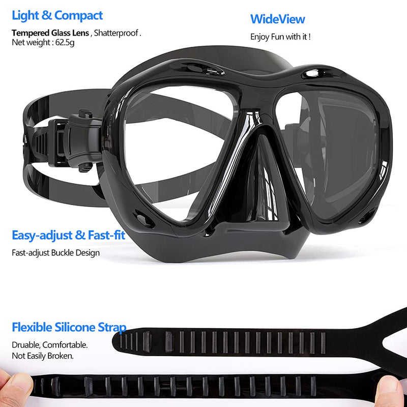 [Australia - AusPower] - COPOZZ Scuba Mask, No Fogging Snorkeling Scuba Dive Glasses, Great Seal Free Diving Tempered Glass Mask Goggles 