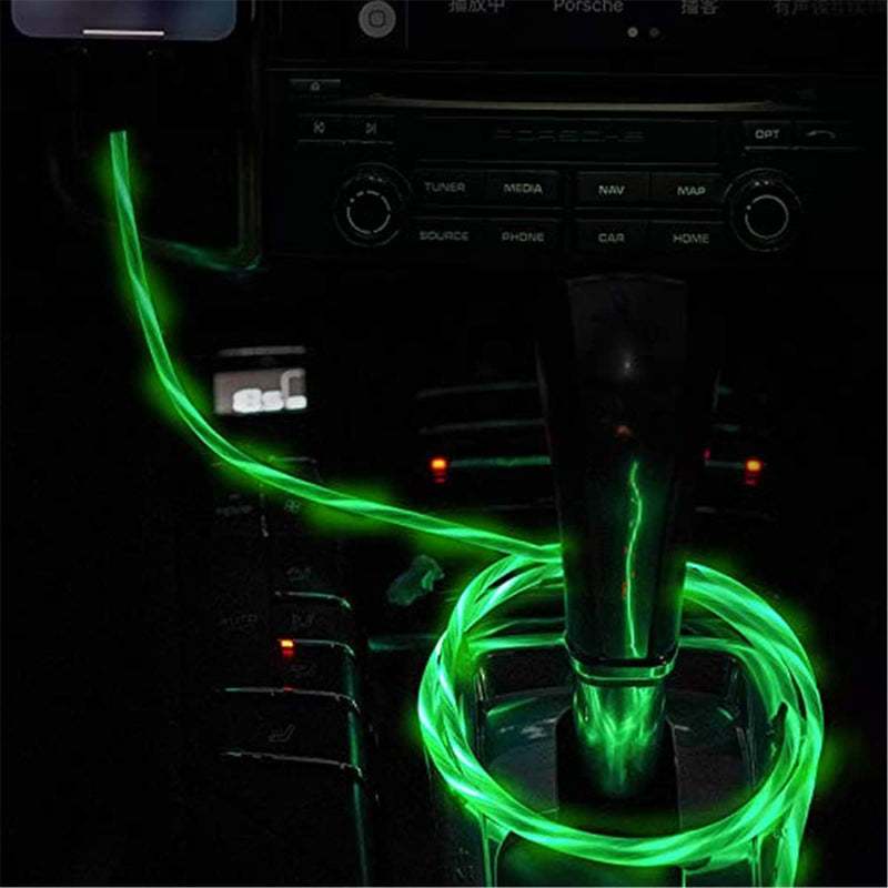 [Australia - AusPower] - Flowing LED Magnetic Charging Cable [3.3ft+6.6ft,2 Pack] 360° + 180° Rotation Shining 3 in 1 Magnetic Cable Flashing USB Charger Cable Compatible with Android Micro USB,Type C/USB C Phone Devices Green 