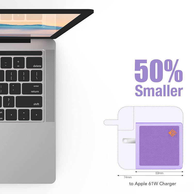 [Australia - AusPower] - SlimQ 65W GaN Charger [USB C+USB A] 2 Ports Wall Charger,Compatible with MacBook Pro/iPhone 13/12/11 /Pro Max, XS/XR/X, iPad Pro/Air, iPhone, Surface, Type C Laptop (Purple) Purple 