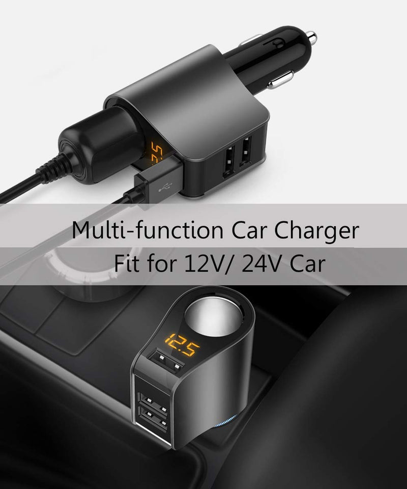 [Australia - AusPower] - Car Charger,Multi USB Cigarette Lighter Adapter,Socket Splitter with 3 USB and Voltage Meter,Compatible with iPhone,iPad,Apple Watch,Airpods,Samsung,LG,HTC,GPS,Android Phone (Black) Black 