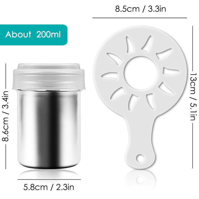 [Australia - AusPower] - 2 Stainless Steel Powder Shakers, SENHAI Mesh Shaker Powder Cans for Coffee Cocoa Cinnamon Powder with Lid, with 16 pcs Printing Molds Stencils 