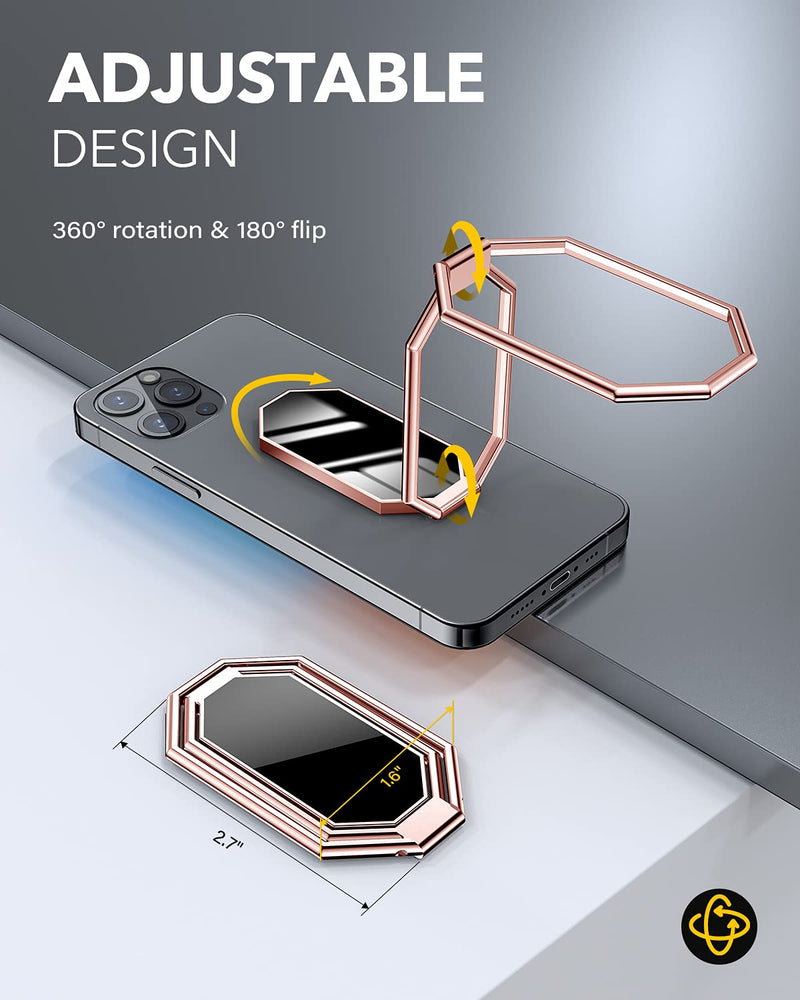[Australia - AusPower] - 【Foldable & Adjustable】 Cell Phone Ring Holder Finger Kickstand,【Thick Case & Big Phones Friendly】 Cell Phone Holder for Hand, 【Triptych】 iPhone Ring Holder Grip,【Magnetic】 Cell Phone Grip Holder Rose Gold 