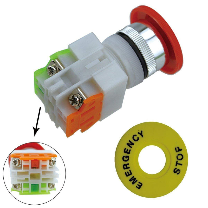 [Australia - AusPower] - YQBOOM 2pcs 22mm Mounting Hole Latching Emergency Stop Push Button Switch Red with 60mm Emergency Stop Sign 1NO 1NC 