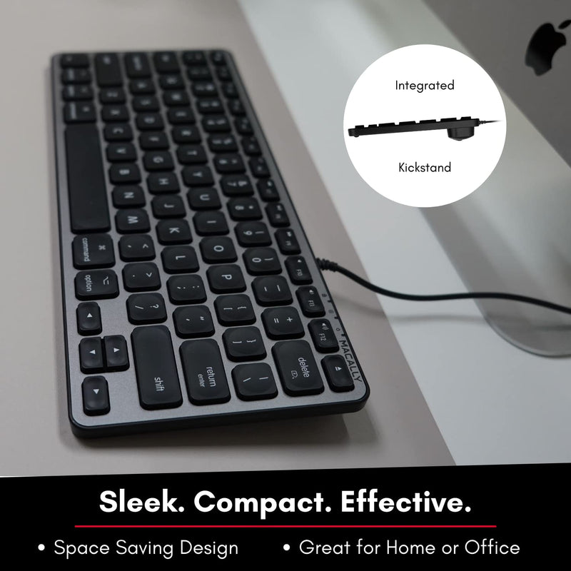 [Australia - AusPower] - Macally Backlit Mac Keyboard Wired - The Perfect Size and Lighted - Slim and Compact Apple Keyboard with 3 Level Brightness LED Keys - Small Wired Keyboard for Mac, MacBook Pro/Air, iMac (Space Gray) 