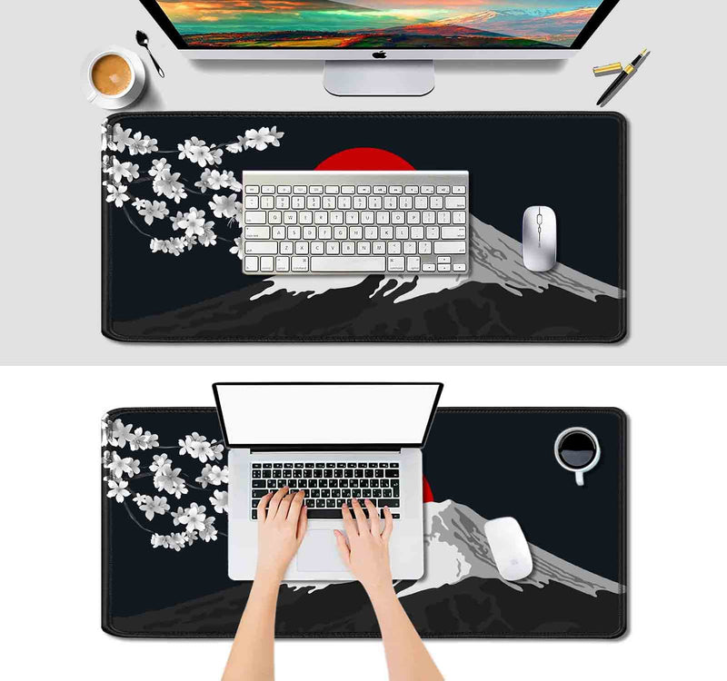 [Australia - AusPower] - IMAYONDIA Japan Mount Fuji Large Gaming Mouse Pad (35.4x15.7 in), Extended Non-Slip Rubber Base Mousepad, Keyboard Mat Desk Pad for PC Gamer, Computer, Desktop Accessories- Black White Red Scenery Japan Mount Fuji Scenery 