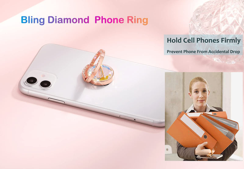 [Australia - AusPower] - lenoup Glitter Bling Bling Phone Ring Holder,Sparkle Phone Ring Grip Artificial Stand with Flat Diamond ,Flat Rhinestone Cell Finger Ring for Phones,Pad(Rose Gold) Rose Gold 
