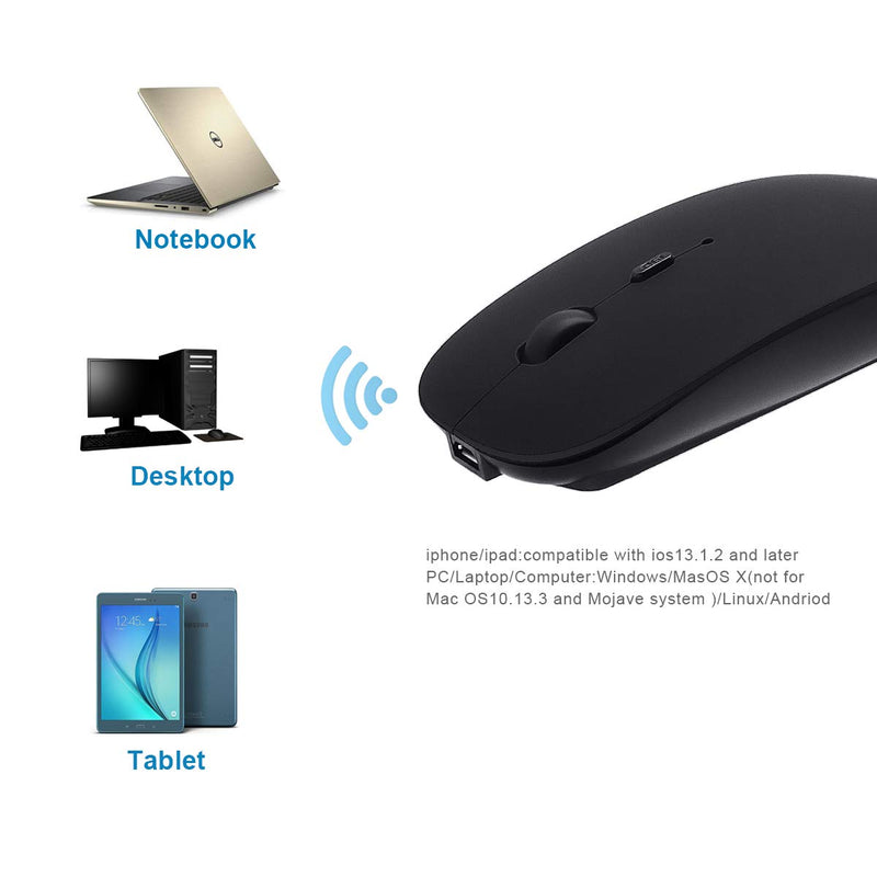 [Australia - AusPower] - Bluetooth Mouse for Mac/Laptop/iPad/iPhone/Android PC,Rechargable Quiet Slim Wireless Mice Compatible with OS/Windows/Linux/Tablet/MacBook Pro/MacBook Air,Black 