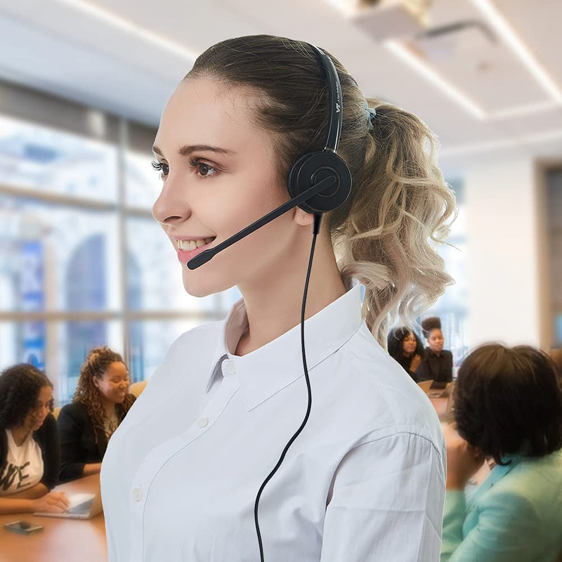 [Australia - AusPower] - Telephone-Headset Microphone Noise-Cancelling Headphone QD - Quick Disconnect Call Center Headset with RJ09 Cables for Polycom, Avaya, Yealink,Grandstream Phones 