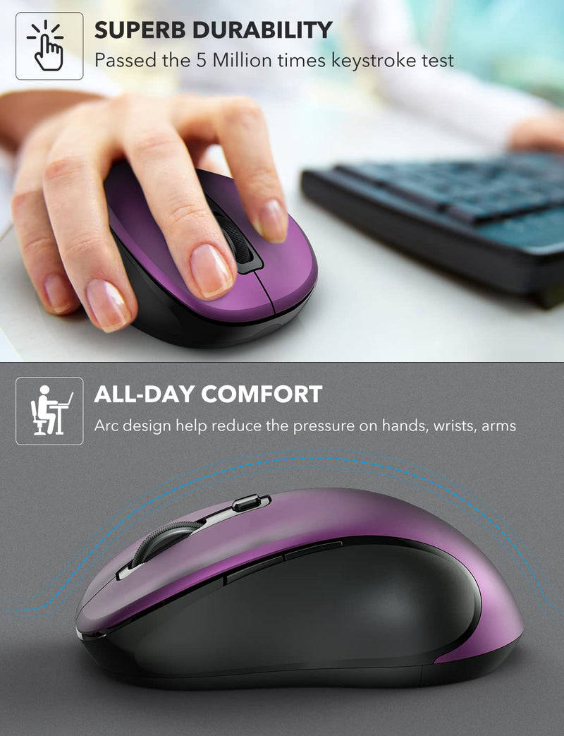 [Australia - AusPower] - Wireless Mouse for Laptop, Trueque 2.4GHz Ergonomic Computer Mouse with 3 Adjustable DPI Levels, Page Up & Down Buttons, USB Mouse for Chromebook, PC, Desktop, Notebook, MacBook (Purple) Purple 