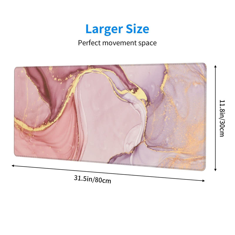 [Australia - AusPower] - Rose Gold Marble Mouse Pad Abstract Pink Desk Mat 31.5x11.8 Inch Marbled Texture Non-Slip Rubber Base Large Rose Gold Mousepad Stitched Edges Keyboard Mouse Mat Desk Pad for Office Home Game Rose Gold Marble 