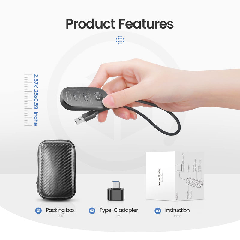 [Australia - AusPower] - Meatanty 3 in 1 Mouse Jiggler USB Mouse Mover with Timer, Separate Mode Selection and ON/Off Button, Mouse Shaker with Portable Box, Support Multi-Track, Driver-Free and Plug＆Play Keeps PC Active 