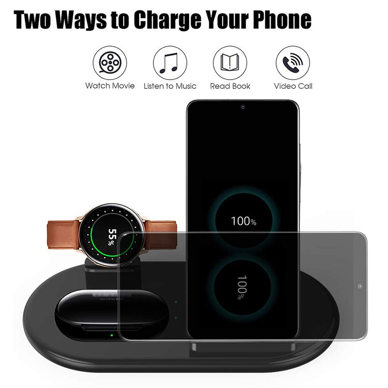 [Australia - AusPower] - Wireless Charging Station for Samsung, 3 in 1 Wireless Charger Compatible with Samsung Galaxy Z Flip 3/Z Fold 3/S22/S21/S20/S10, Galaxy Watch 3/1/Active 2 1/Galaxy Buds, iPhone 13 12 Pro Max (Black) Black 