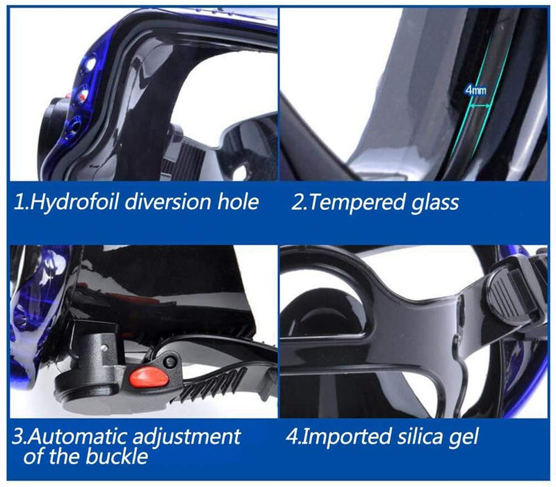 [Australia - AusPower] - EXP VISION Snorkel Diving Mask, Professional Snorkeling Mask Gear, Ultra Clear Lens with Wide View Tempered Glass Goggles,Anti Leakage Scuba Mask, Silicone Swimming Goggles Mask for Adults, 3 Color a-blue 