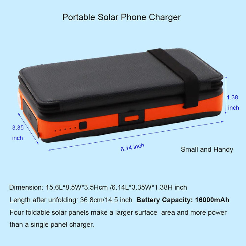 [Australia - AusPower] - 16000mAh Solar Phone Charger Power Bank for Camping,3.0A/5V, with 4 Foldable Solar Panels, Portable, Wireless Charger, with Flashlight 