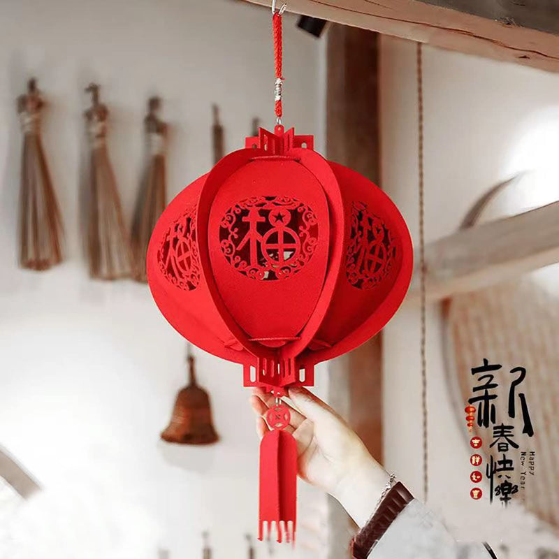 [Australia - AusPower] - 4 Pieces Red Chinese Spring Festival Lanterns and Wall Hanging Decorations Chinese Lucky Lantern Red Fu 3D Lantern Wedding Lantern 