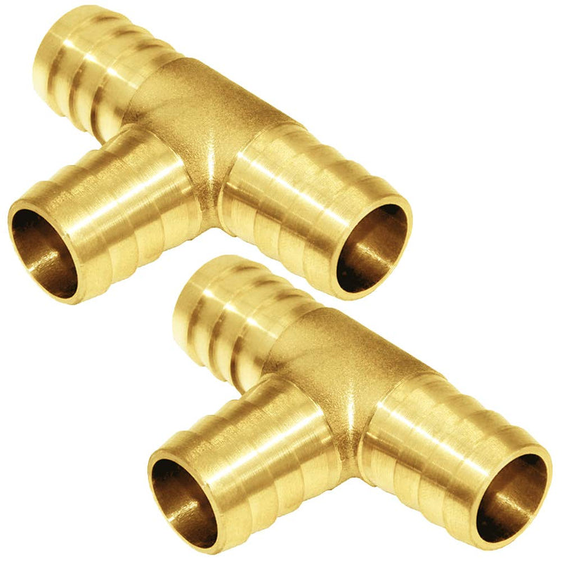 [Australia - AusPower] - Joywayus 1/2" Brass Barb Tee Fittings T-Shaped 3 Ways Union 1/2" ID Hose Pipe Fitting with 6pcs Stainless Steel Pipe Clamp for Water/Fuel/Air (Pack of 2) Tee-1/2-2PCS 