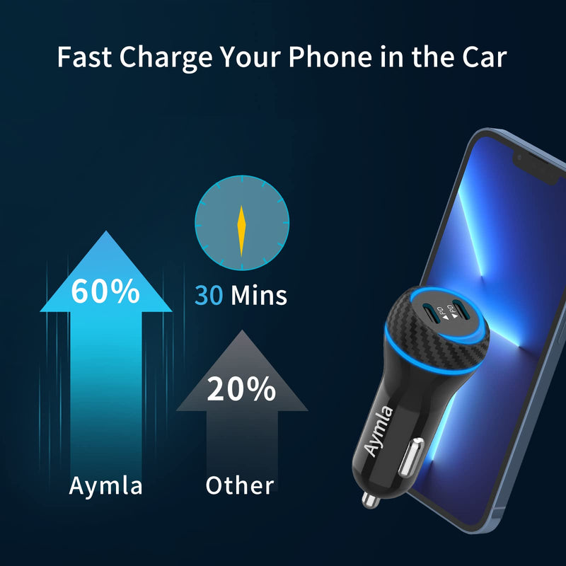 [Australia - AusPower] - Aymla Dual 30W USB C Fast Car Charger, Compatible for iPhone 13 Pro/Max/Mini/12/11/XS/XR/X/SE 2020/8/Plus, Rapid Type C Automobile Charger Adapter with 2 Pack 3FT MFi Certified Cable, Total 60W 