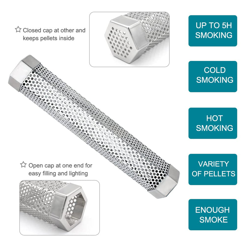 [Australia - AusPower] - Aushucu 2pcs Smoker Tube 12in Pellet Smoker Tube Stainless Steel Smoke Tube for Hot or Cold Smoking 5 Hours of Billowing smoke Portable BBQ Smoking tube Generator Electric Charcoal Gas Grill Smoker 