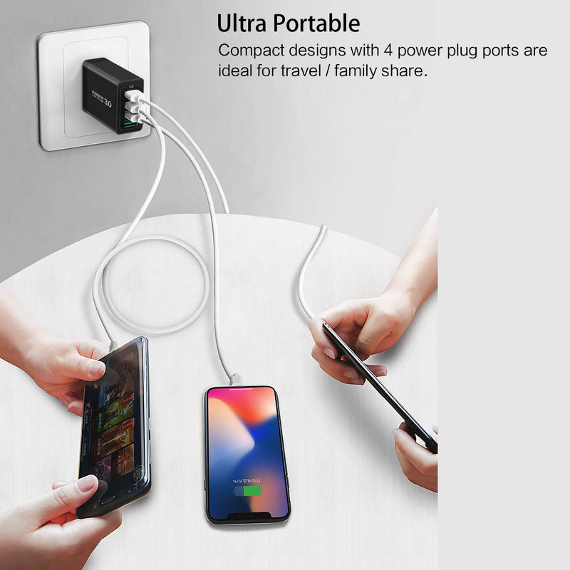 [Australia - AusPower] - Fast Charging 3.0 Wall Charger, 4-Ports USB Wall Charger, iSeekerKit 3.0 USB Charger with Fast USB Adaptive Adapter Block Compatible 10W Wireless Charger Galaxy S9 S8 Note 8 9,Tablet,iPhone,Pad Black 