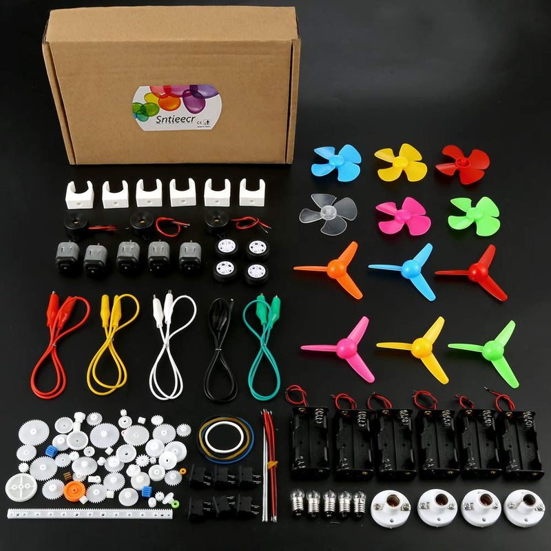 [Australia - AusPower] - Sntieecr 6 Set 131 PCS DC Motors Kit, Mini Electric Motor 1.5-3V 15000RPM with 66 PCS Plastic Gears, Shaft Propeller, Bulbs, Buzzer Sounder, Science Experiment Set for Kid DIY STEM Engineering Project 