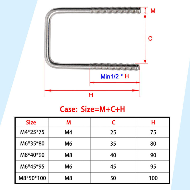 [Australia - AusPower] - Aopin 18-8 Stainless Steel U-Bolt 5/16"(D) x 2"(W) X 4"(L) Boat Trailer Replacement U-Bolt with Accessories Nut, Baffle, Spring Release Washer.1Pcs 5/16"(D) x 2"(W) X 4"(L) Square 