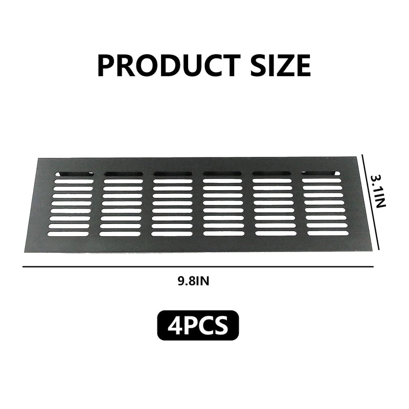 [Australia - AusPower] - 4 Pcs Black Wall Vent 9.84"x3.14" Door Mesh Air Vent Louvered Wall Register Ceiling and Exterior Vent Cover for Cabinet Shoe Cabinet Hardware Accessories Ventilation Cover, with Mounting Screws 