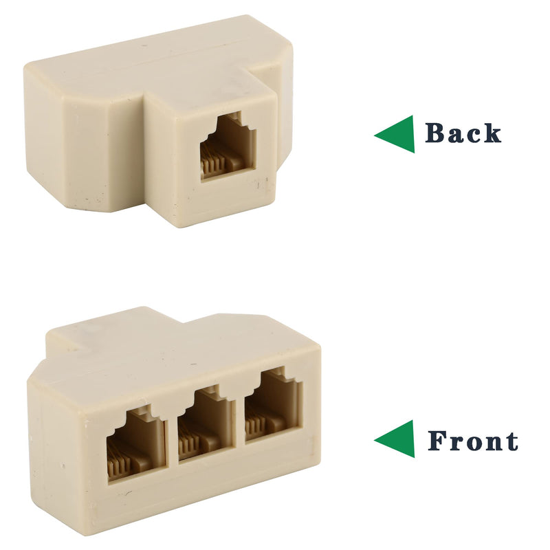 [Australia - AusPower] - Phone Splitter 3 Way Telephone Adapter RJ11 6P4C 1 Female to 3 Females for Landline and Fax -Ivory-1Pack 