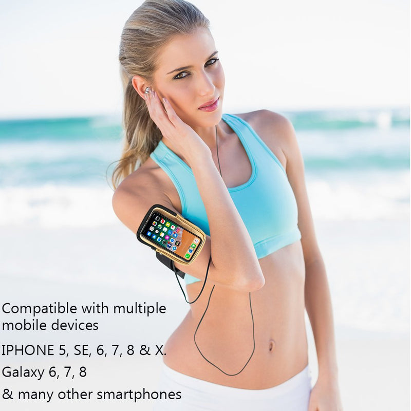 [Australia - AusPower] - Formfit Armband and Storage Compartment for Smartphones. Sweat Resistant. Multi Use. Compatible with iPhone, Samsung Galaxy, Android & Most Smartphones. Metallic Gold. 