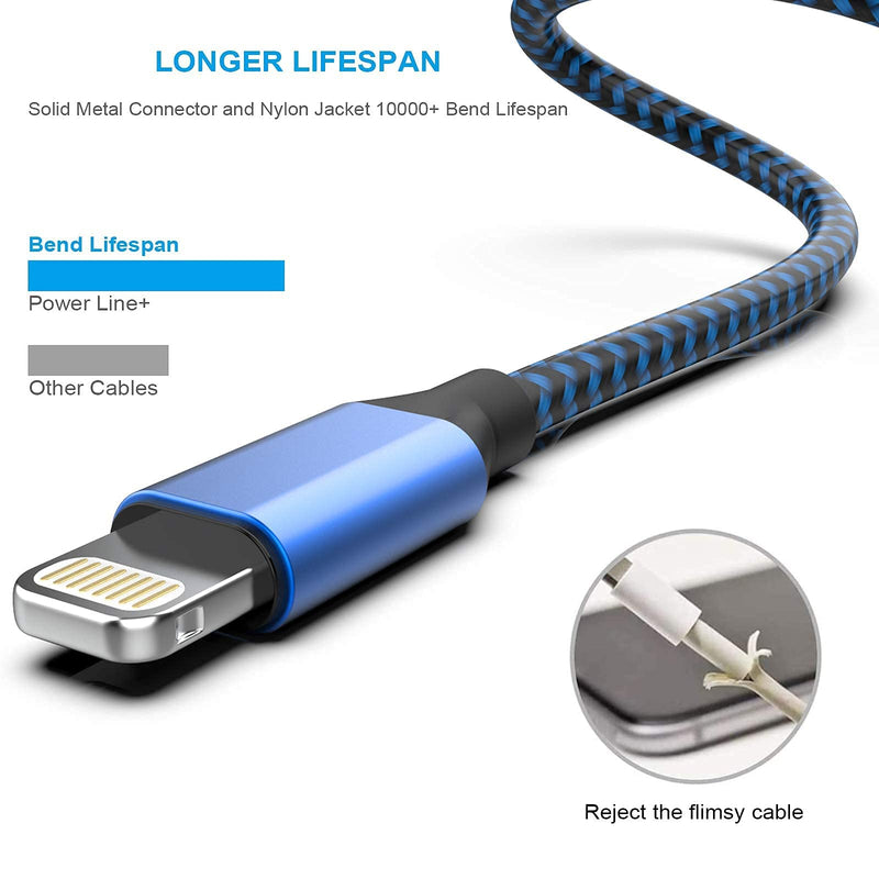 [Australia - AusPower] - [Apple MFi Certified] 6Pack 3/3/6/6/6/10 FT iPhone Charger Nylon Braided Fast Charging Lightning Cable Compatible iPhone 13 mini/13/12/11 Pro MAX/XR/XS/8/7/Plus/6S/SE/iPad Multicolored 