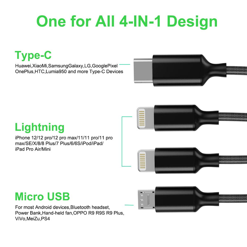 [Australia - AusPower] - Multi 5 in 1 USB Universal Smart Watch Charging Cable，1.8M/6Ft Magnetic iWatch Charger 7/6/SE/5/4/3/2/1+Lightning*2+Type C+Micro USB Nylon Cord Adapter for Apple Watch/iPhone/iOS/Android/Huawei-Black Black 