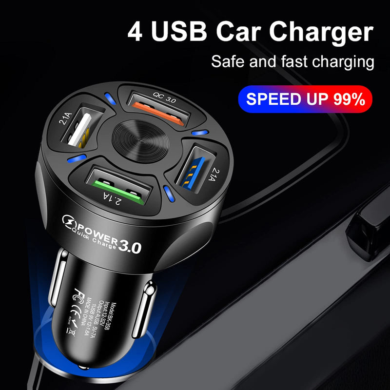 [Australia - AusPower] - XMDHHAMN Car Phone Charger 4 Port Cell Phone Charger for Car Fast Charging Adapter Car Cigarette Lighter Adapter Qc3.0 Car Charger Compatible Mobile Phone 12/11 Pro GPS Dash, Black 