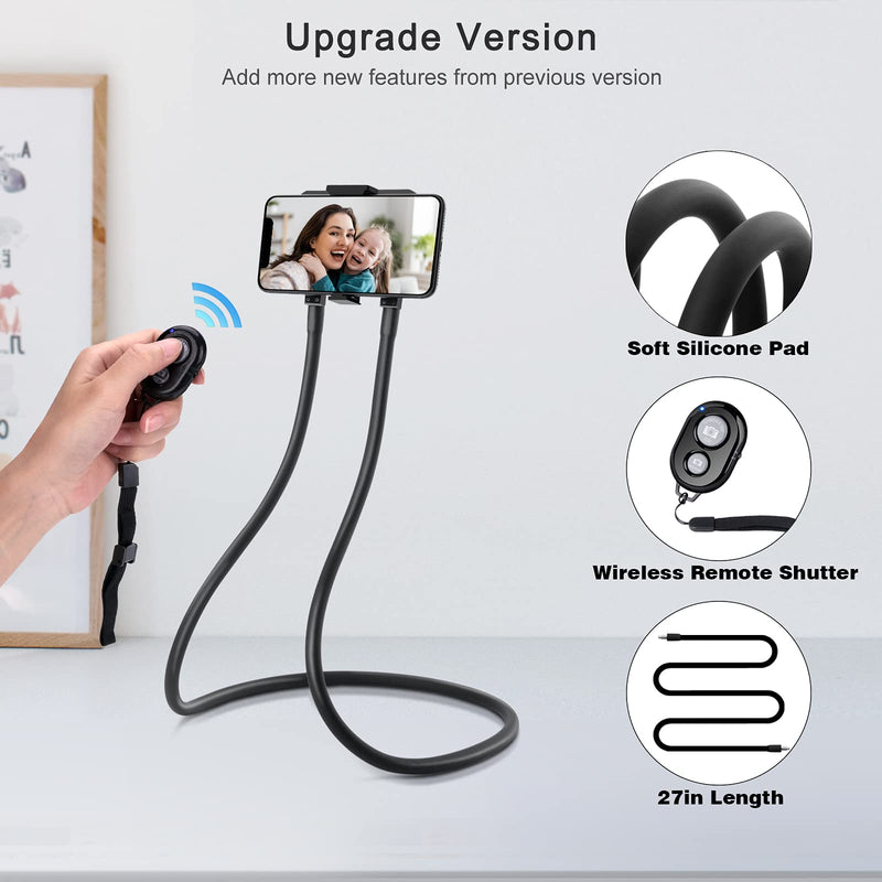 [Australia - AusPower] - Upgrade Phone Holder for Bed, B-Land Neck Phone Holder Gooseneck Cell Phone Holders, Universal Mobile Phone Stand with Remote for Taking Videos & Group Photos (Black) Black 