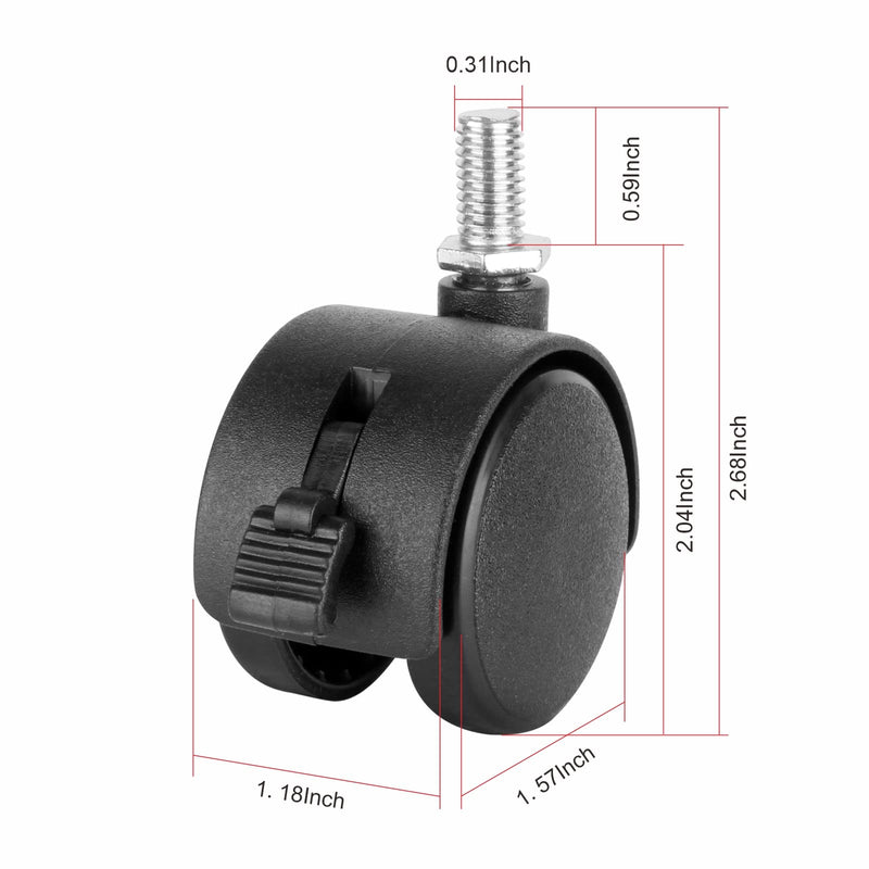 [Australia - AusPower] - Dalyndar 4 Pack 1.5 Inch Swivel Stem Caster Wheels Replacement Casters 1.5'' Furniture Wheel with Locking Brake Metric Threaded Stem M8 Wheels for Table Drawer Plant Shelf Metal Rack Laundry Basket 