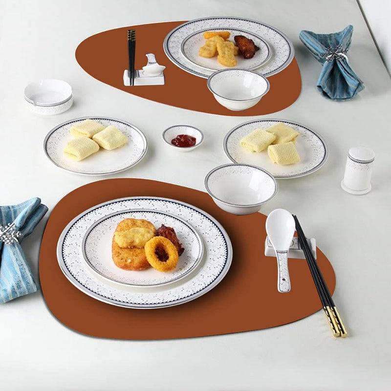 [Australia - AusPower] - Faux Leather Placemats and Coasters Set, Round Leather for Dinner Table Mats Heat Resistant Non-Slip Washable Insulation Coffee Mats Kitchen Place Mats Nordic Style (Brown, 2 Placemats+2 Coasters) Placemats Set of 2 and 2 Coaster Brown 