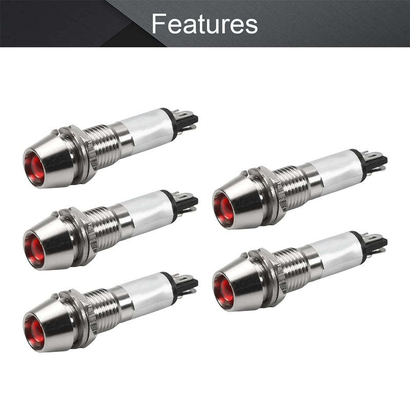 [Australia - AusPower] - Othmro Signal Indicator Dash Light DC 110V, Neon Lamp LED Bulbs XD8-1 Red, 36mm 1.42inch Metal Shell Panel Mount Signal Pilot Dash Directional Lights 5pcs 