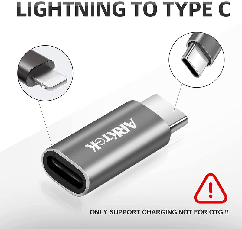 [Australia - AusPower] - Lighting Adapter to USB-C - ARKTEK i OS Lighting (Female) to USB Type C (Male) - Only Charging Adapter for Galaxy S20 Note 10 Pixel 4 and More ( Grey ) Gery-2 