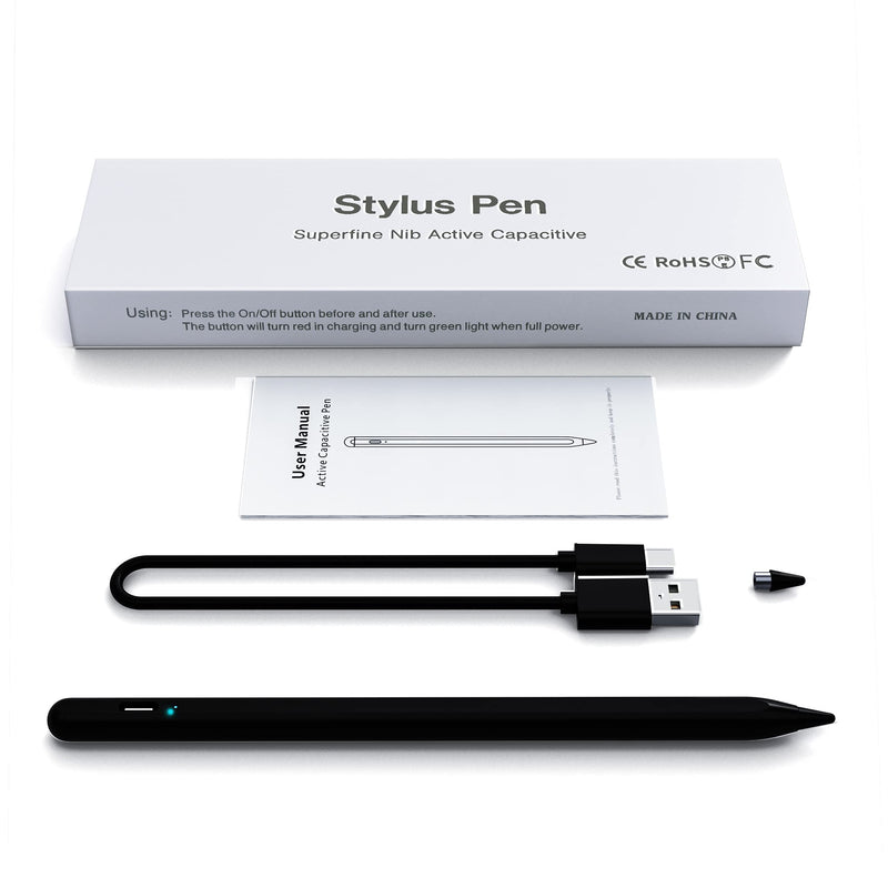 [Australia - AusPower] - Stylus Pen, Tablet Pen Compatible for iOS and Android Touchscreens, Rechargeable Stylus Pen with Dual Touch Screen , Stylus Pencil for Apple/Android/Samsung Tablet, 16.5CM,Black Black 